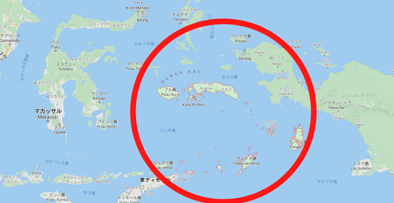 クローブの原産地であるマルク諸島（モルッカ諸島）の地図